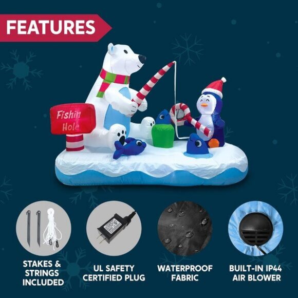 🆕6 FT Christmas Inflatable Fishing Bear Outdoor Yard Garden Decoration - Picture 8 of 11